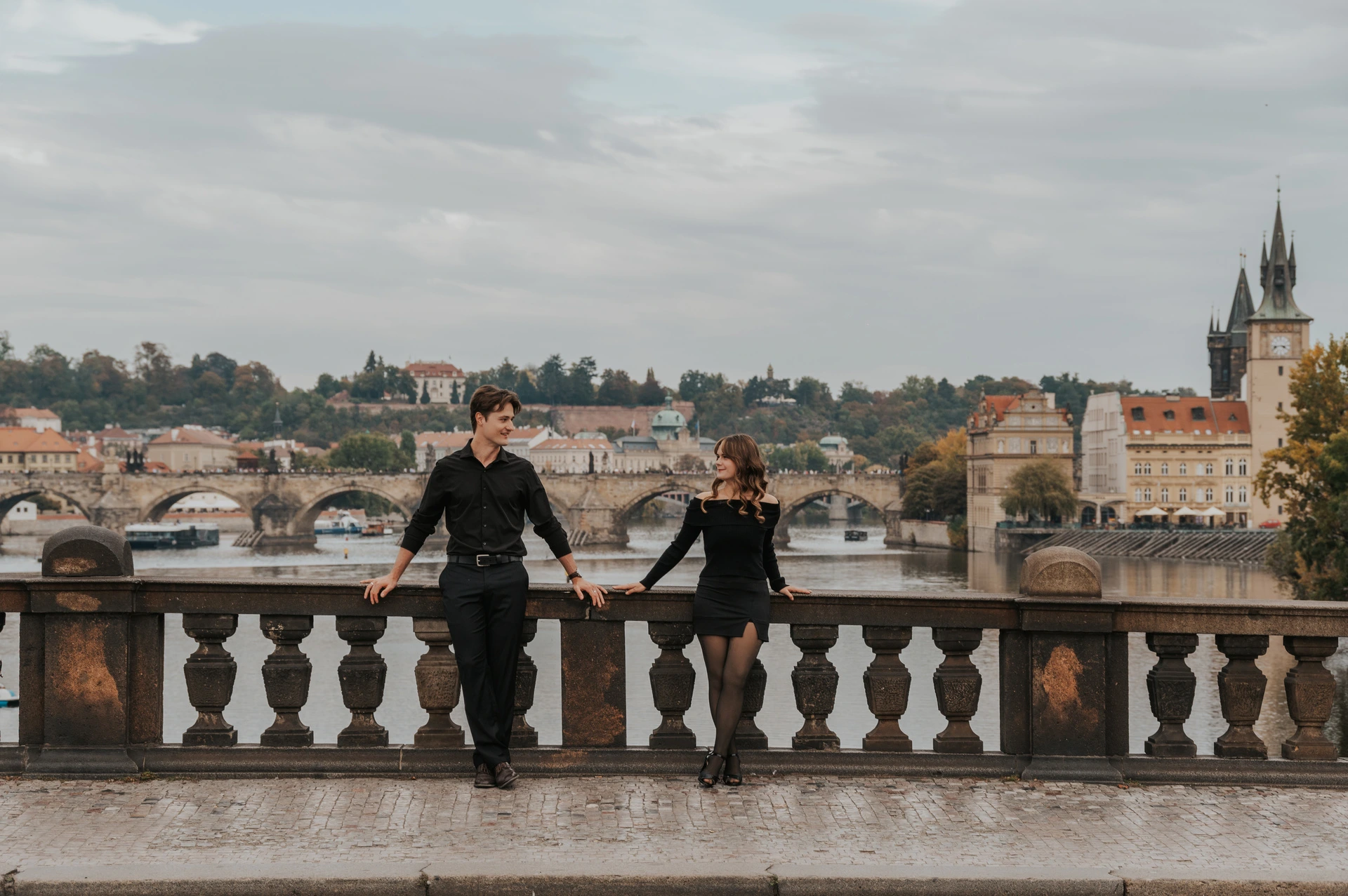 Prague Couple Photos: Legion Bridge & the National Theatre