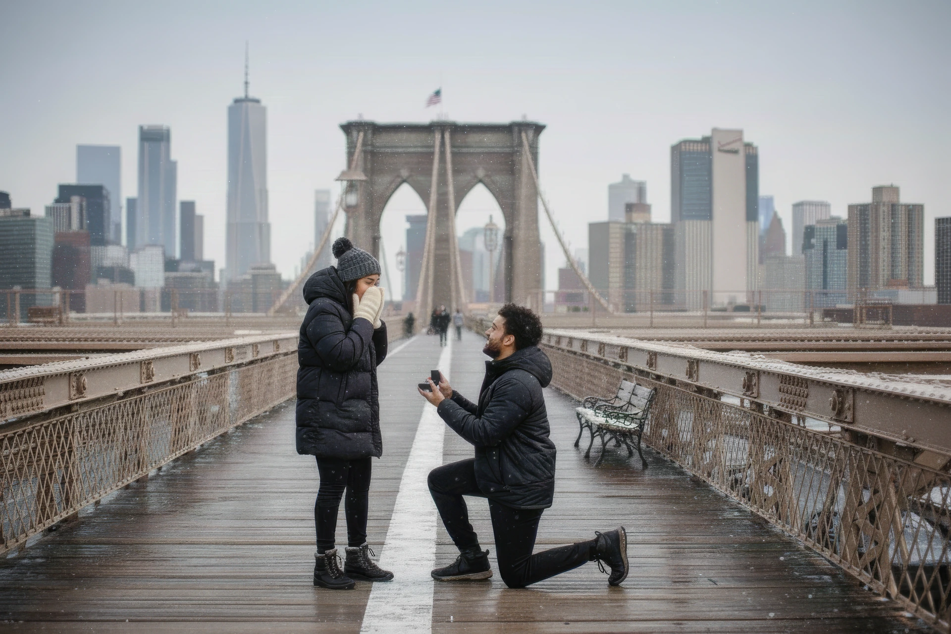 Couple during a proposal moment, for the 6 Winter Proposal Locations Around the World guide.