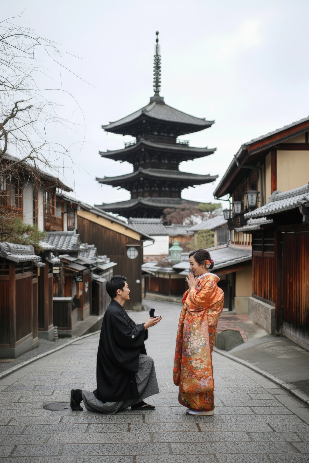 6 Winter Proposal Locations Around the World proposal moment Couple during a proposal moment, for the 6 Winter Proposal Locations Around the World guide.