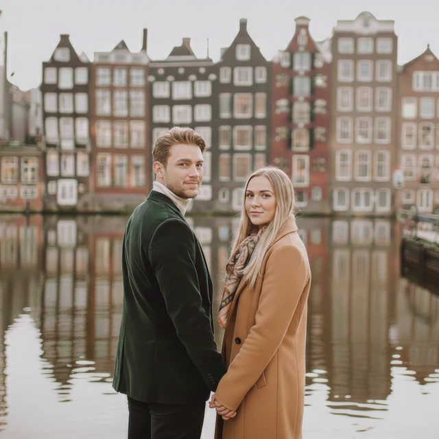 Engagement photoshoot Amsterdam Engagement photoshoot in Amsterdam by the Damrak waterfront