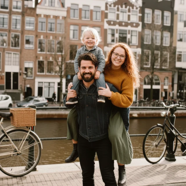 Family photoshoot Amsterdam A family having fun during a photoshoot in Amsterdam by the Damrak waterfront