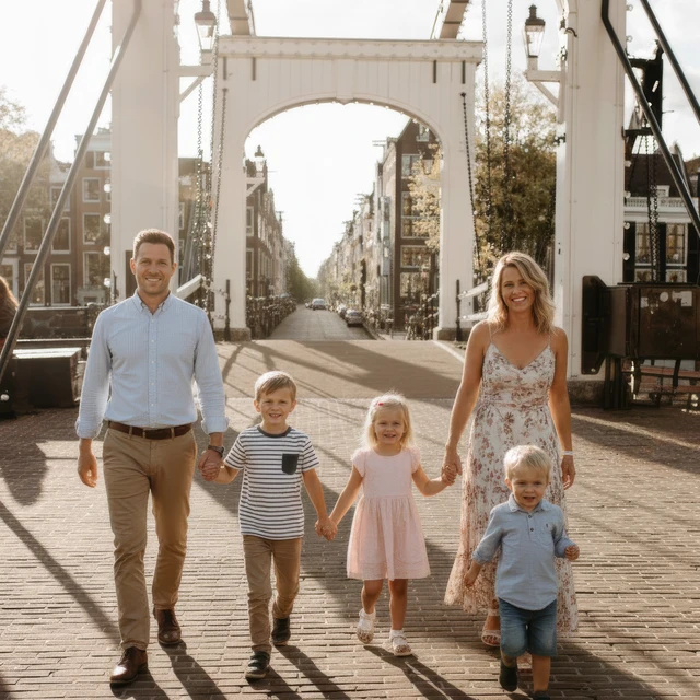 Family photoshoot Amsterdam The magere brug as a backdrop for a family photoshoot in Amsterdam