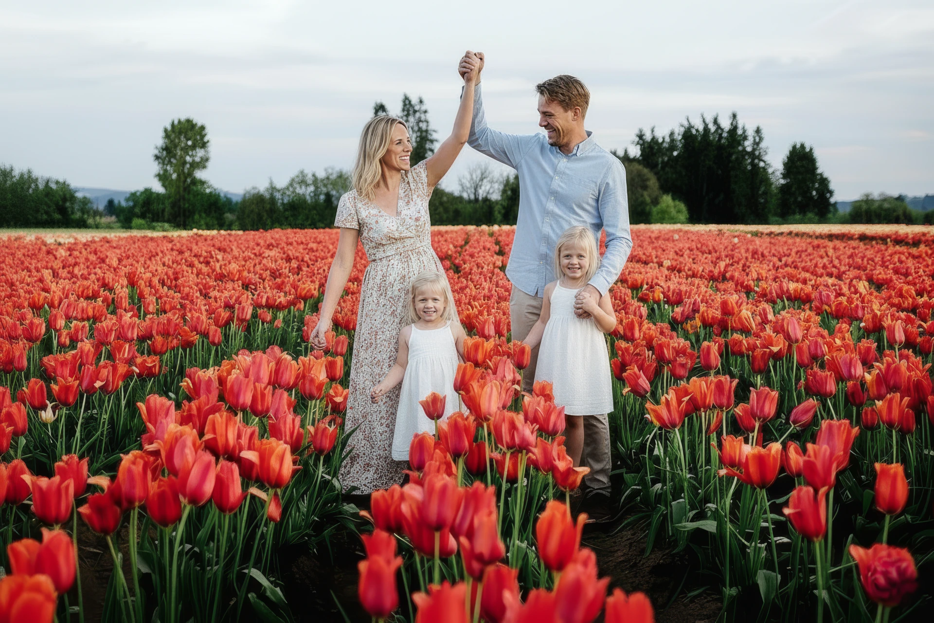 Family photoshoot in the tulip fields near Amsterdam