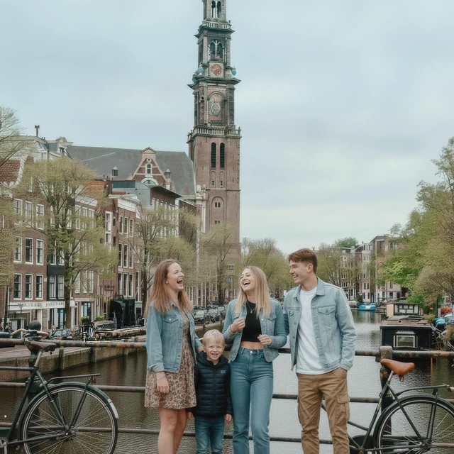 Family photoshoot Amsterdam Kids of a family laughing on a typical Dutch bridge during their family photshoot in Amsterdam