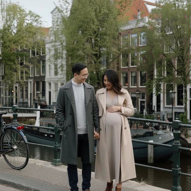 Amsterdam photoshoot Photoshoot of a pregnant woman by the canals in Amsterdam