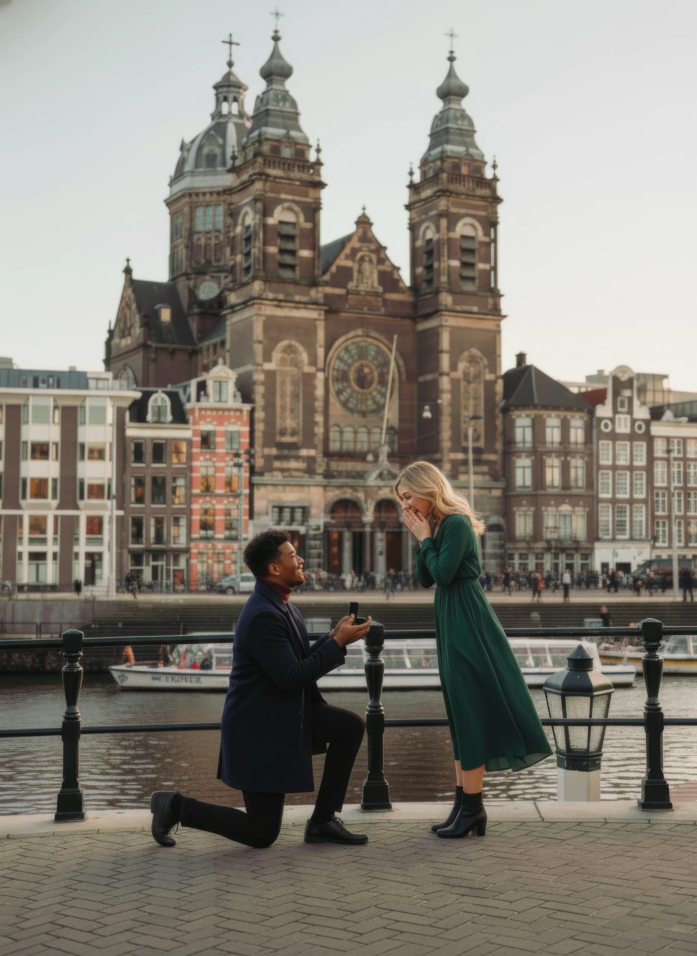 Proposal photographer Amsterdam A man on his knee for his proposal in Amsterdam captured by a professional photographer.