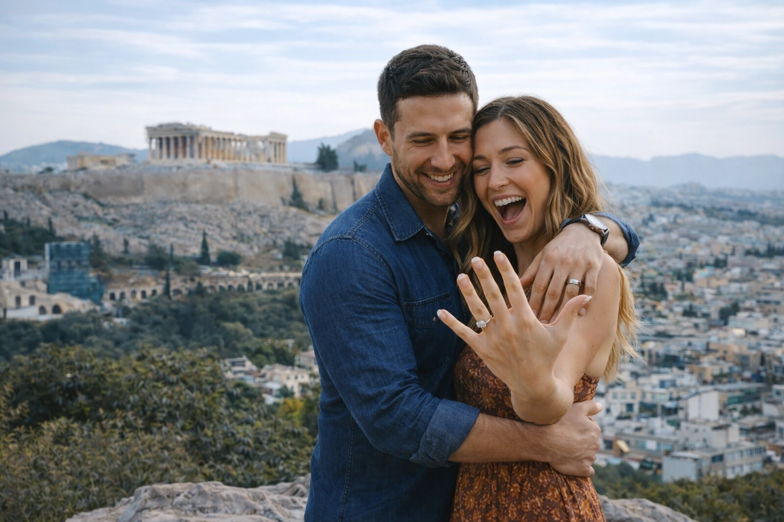 Para podczas sesja zdjęciowa w Ateny, uchwycona w naturalnym i romantycznym stylu.