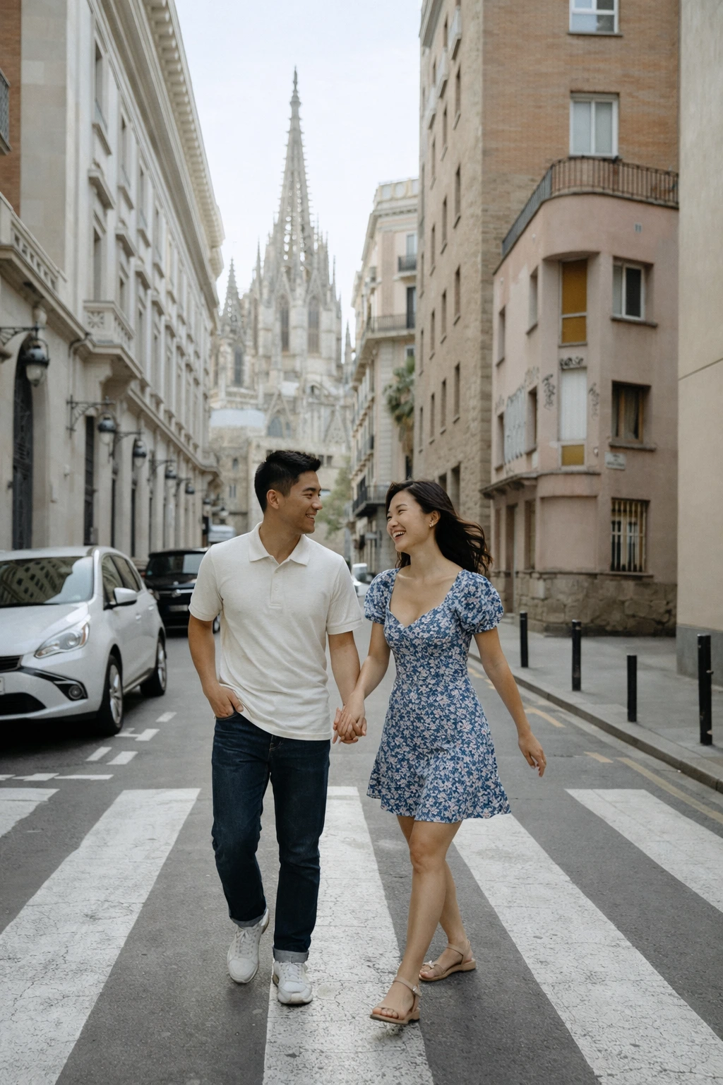 Candid scene from a Barcelona city photoshoot, blending authentic expressions, clean composition, and a warm lifestyle photography style.