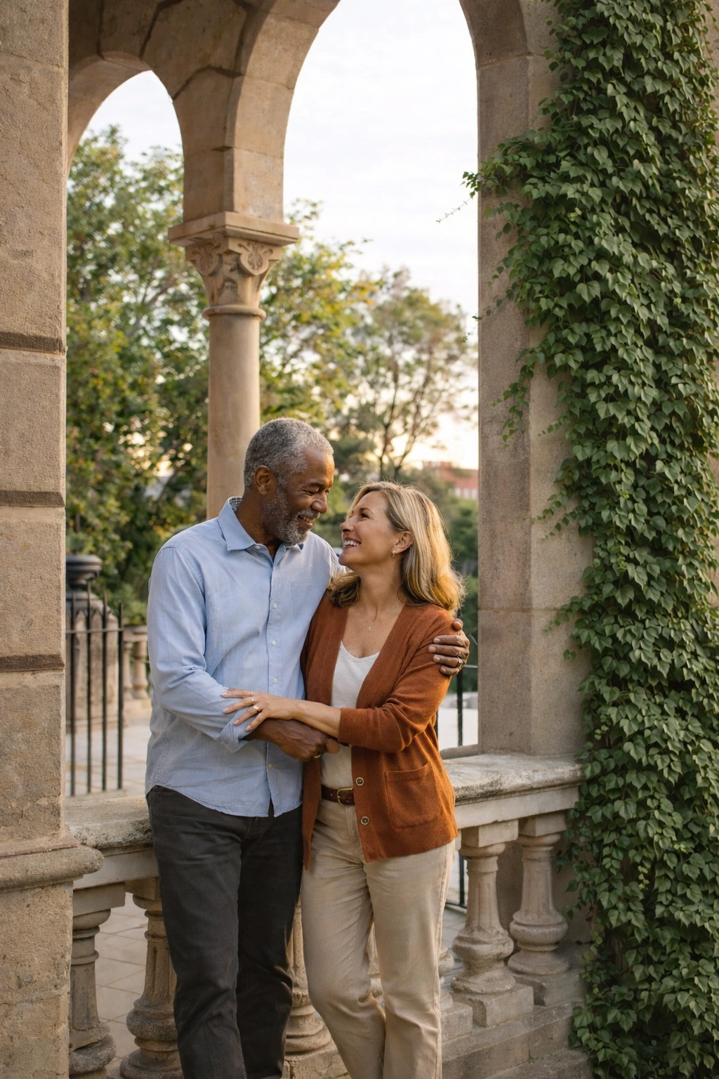Barcelona city photoshoot photographer Natural portrait from a Barcelona city photoshoot, focused on connection, flattering light, and a timeless travel-photo aesthetic.