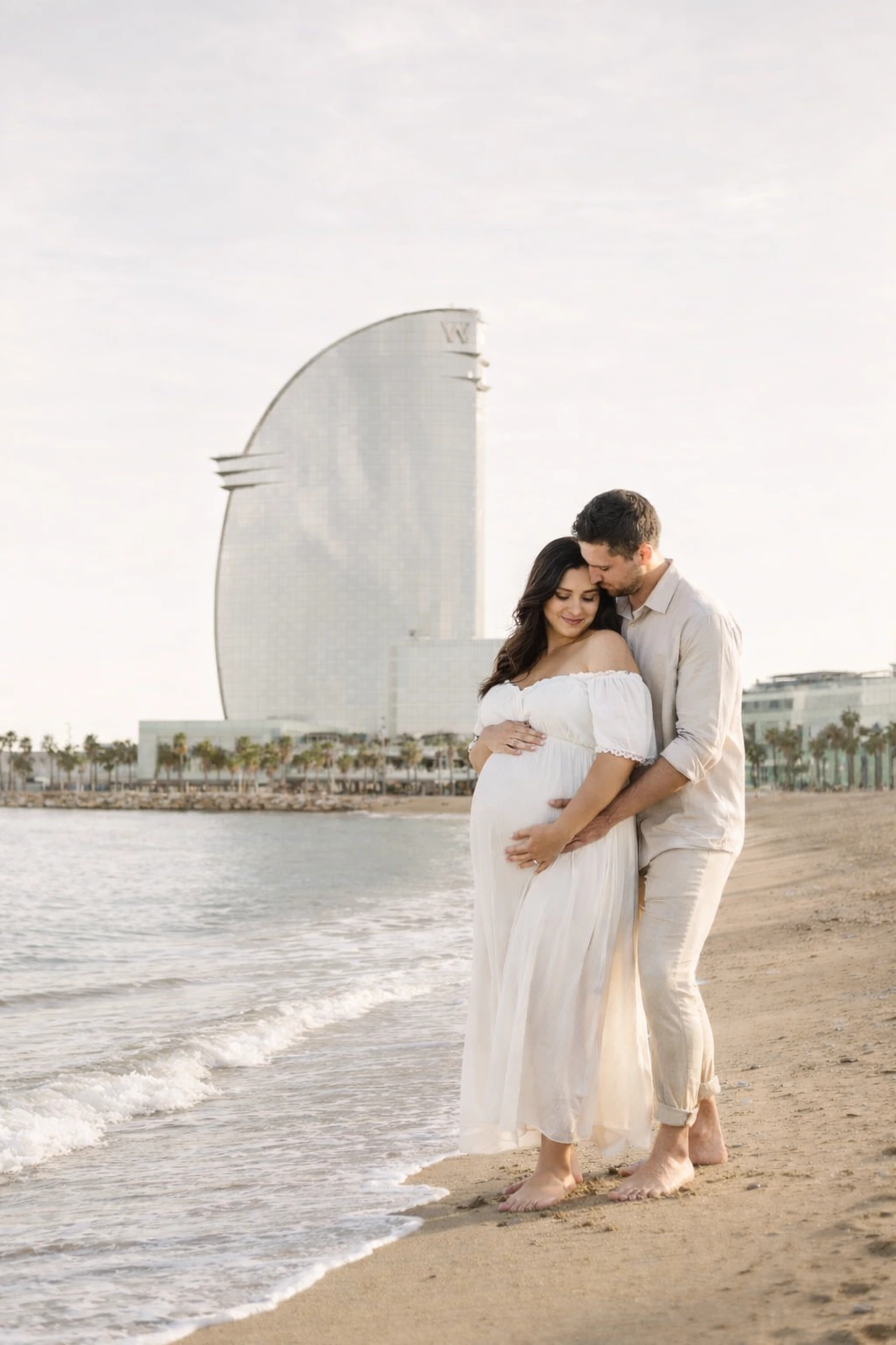 Barcelona city photoshoot moments The Magic of Golden Hour during a Barcelona city photoshoot, photographed with natural expressions and a polished editorial look.