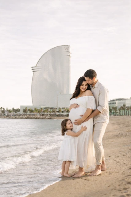 Natural portrait from a Barcelona family photoshoot, focused on connection, flattering light, and a timeless travel-photo aesthetic.