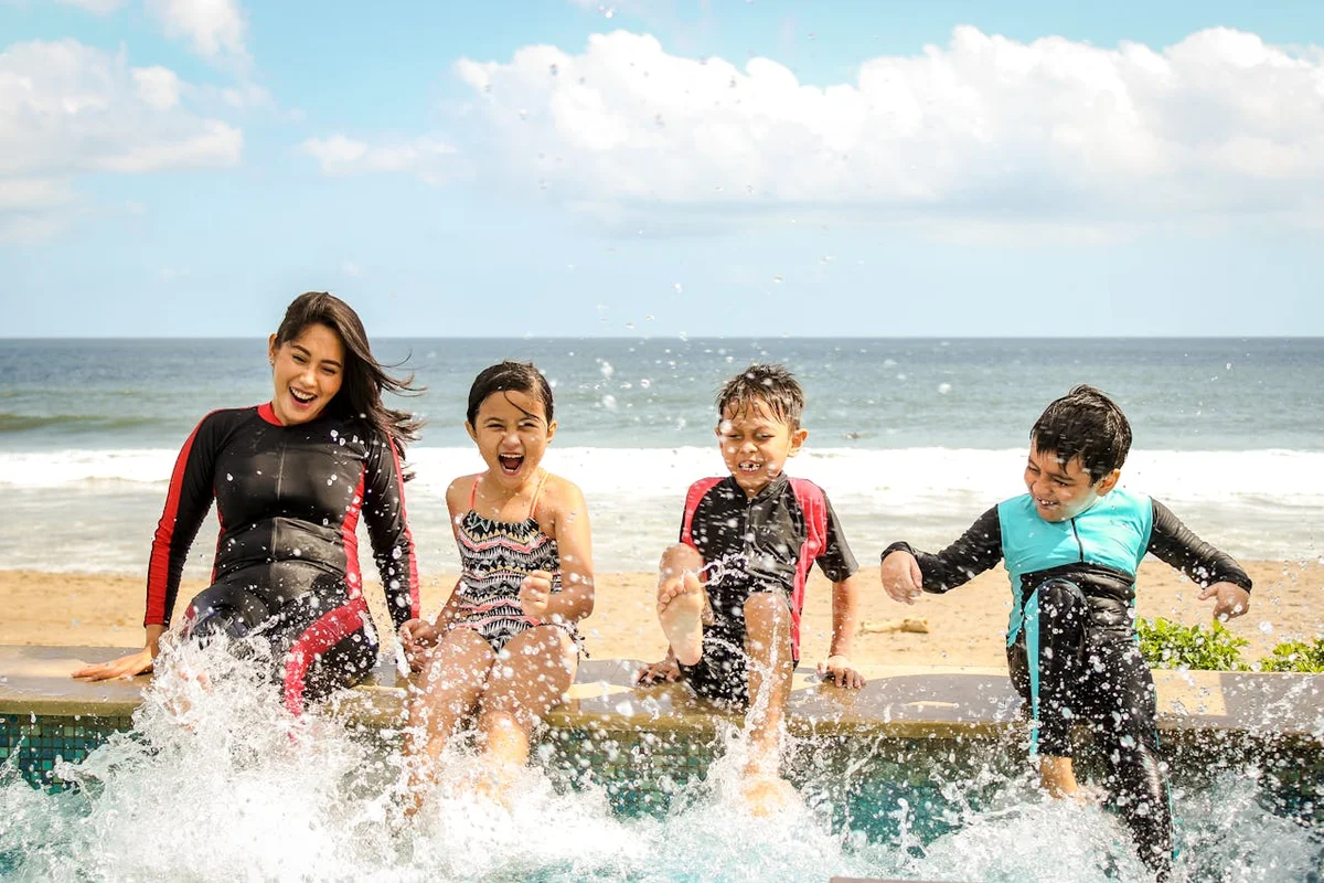 Family having fun at sea