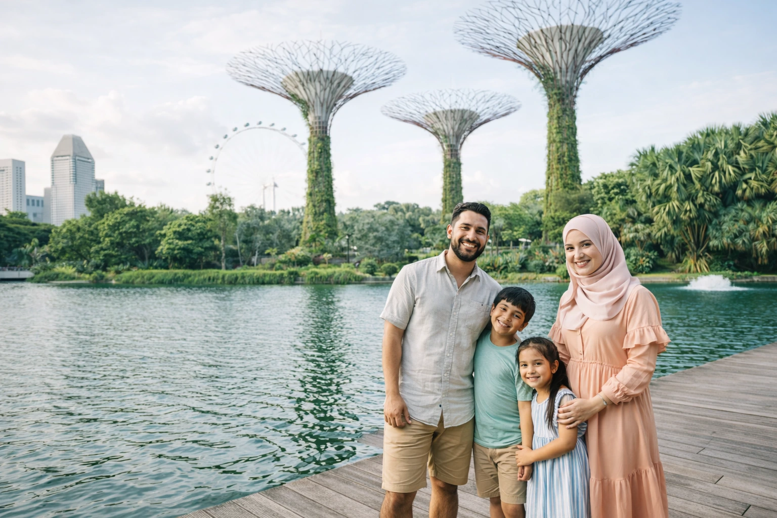 Ein Paar bei einem Fotoshooting in Singapur am Supertree Grove.