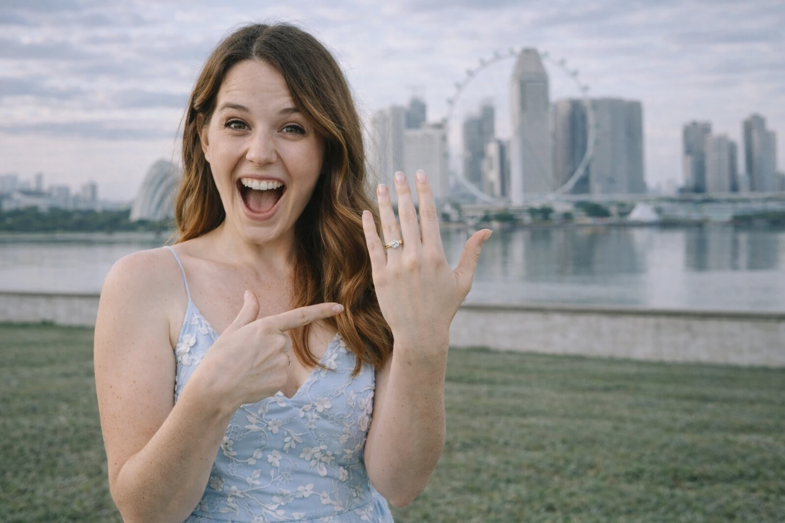 A photoshoot of a couple proposing in Singapore