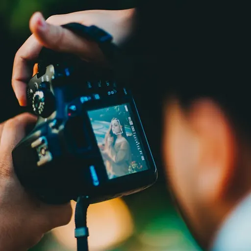 Choose your photographer Photo of photographer with his viewfinder as subject with a woman in view