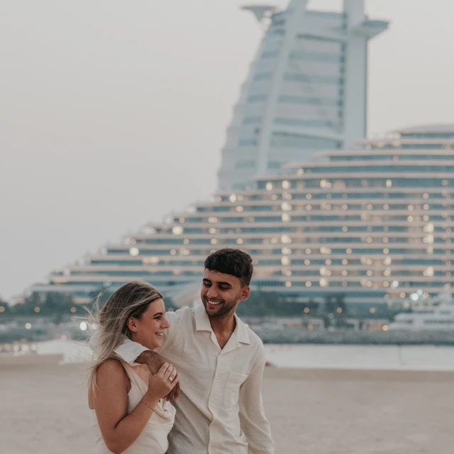 Dubai photoshoot on the beach with Burj Al Arab in the background