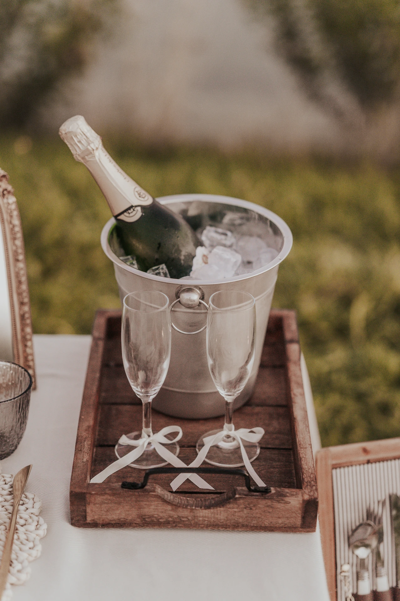Dubai picnic proposal with ice bucket and champagne