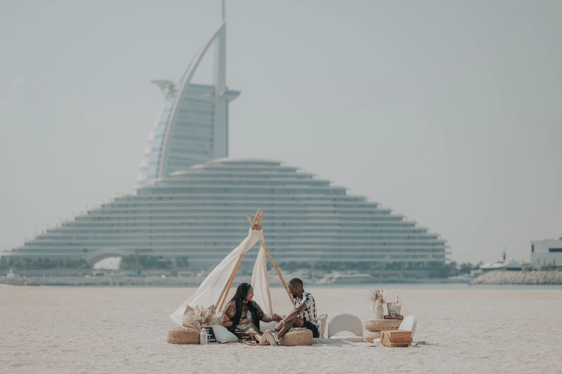 Beach picnic Dubai with Burj Al Arab view