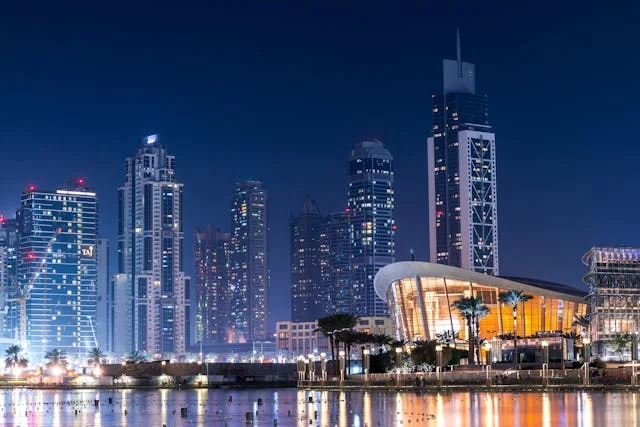 Dubai skyline at evening photo