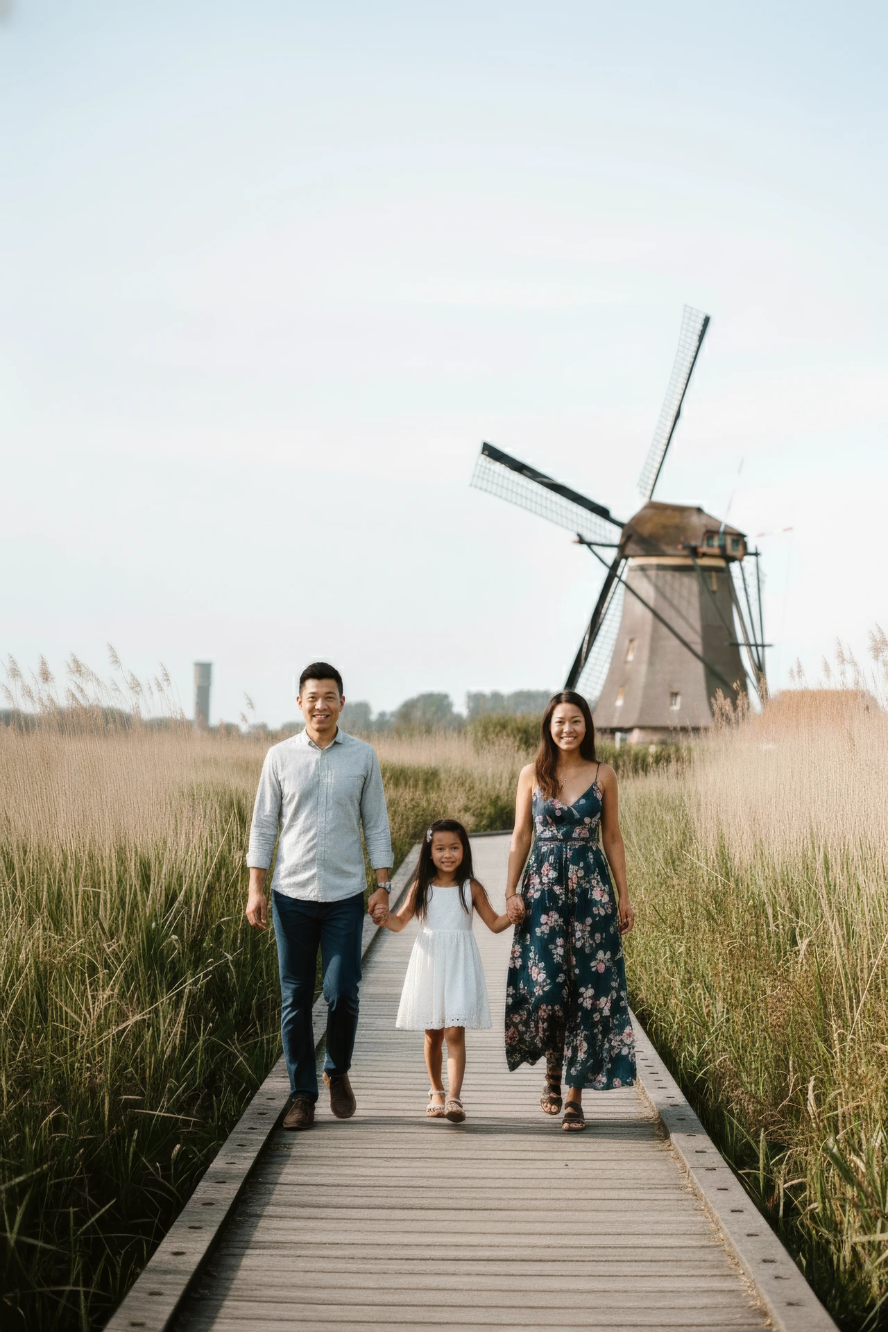 Een familie fotoshoot in Amsterdam bij de windmolens van kinderdijk.