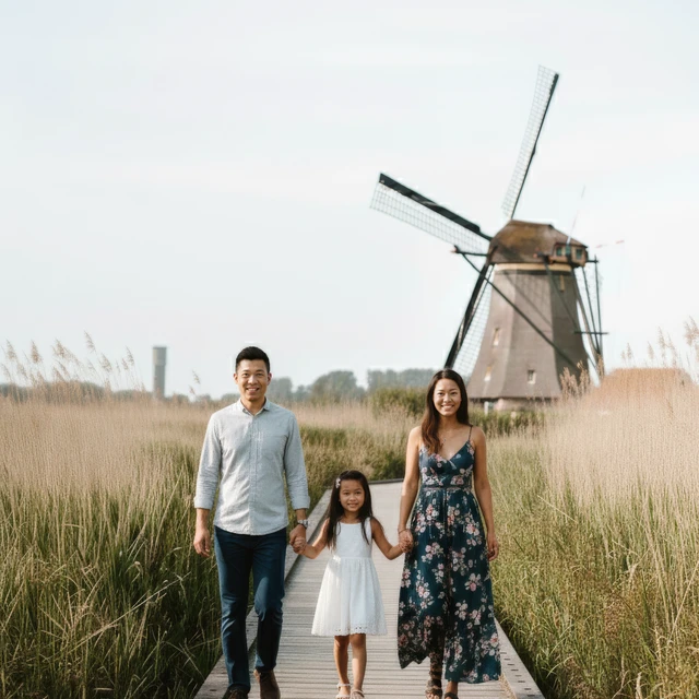 Familie fotoshoot in Amsterdam Een familie fotoshoot in Amsterdam bij de windmolens van kinderdijk.