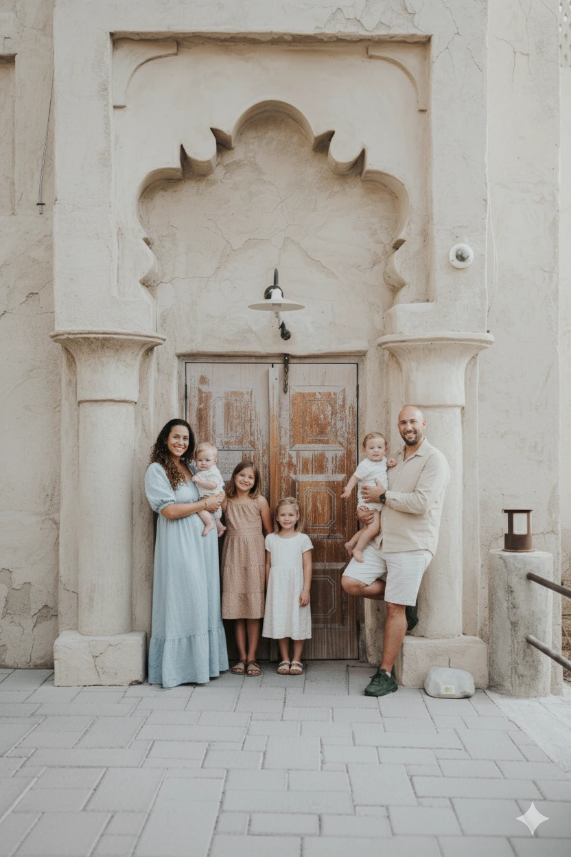 Fotoshooting in Al Seef (Alt-Dubai) mit der Familie.