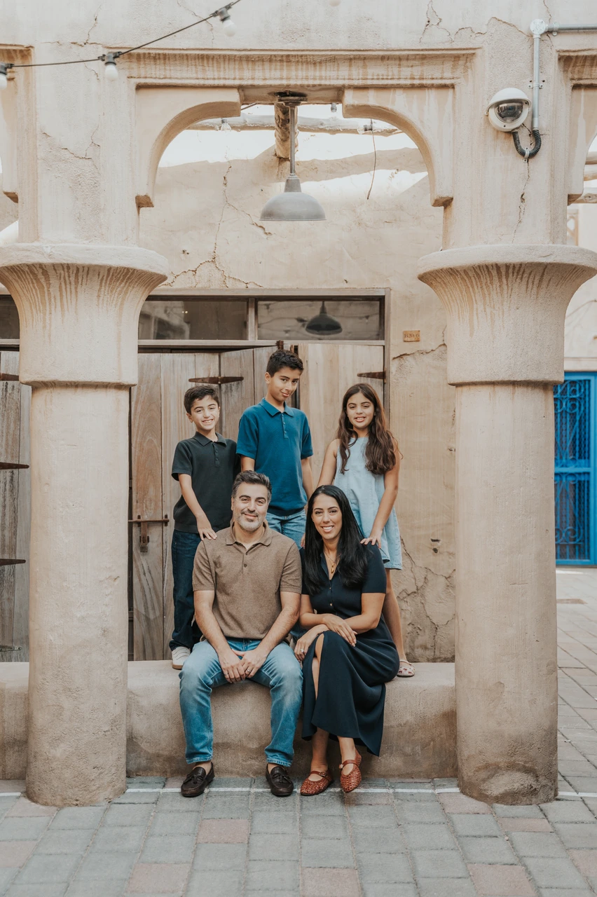 Family group portrait in Old Dubai with kids Family group portrait in Old Dubai with kids
