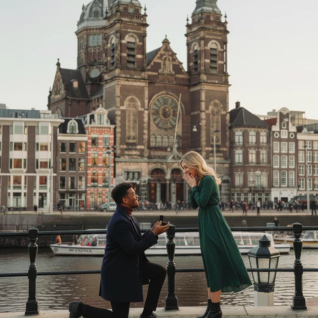 Huwelijksaanzoek fotograaf Amsterdam Huwelijksaanzoek in Amsterdam vastgelegd door een huwelijksaanzoek fotograaf bij de grachten