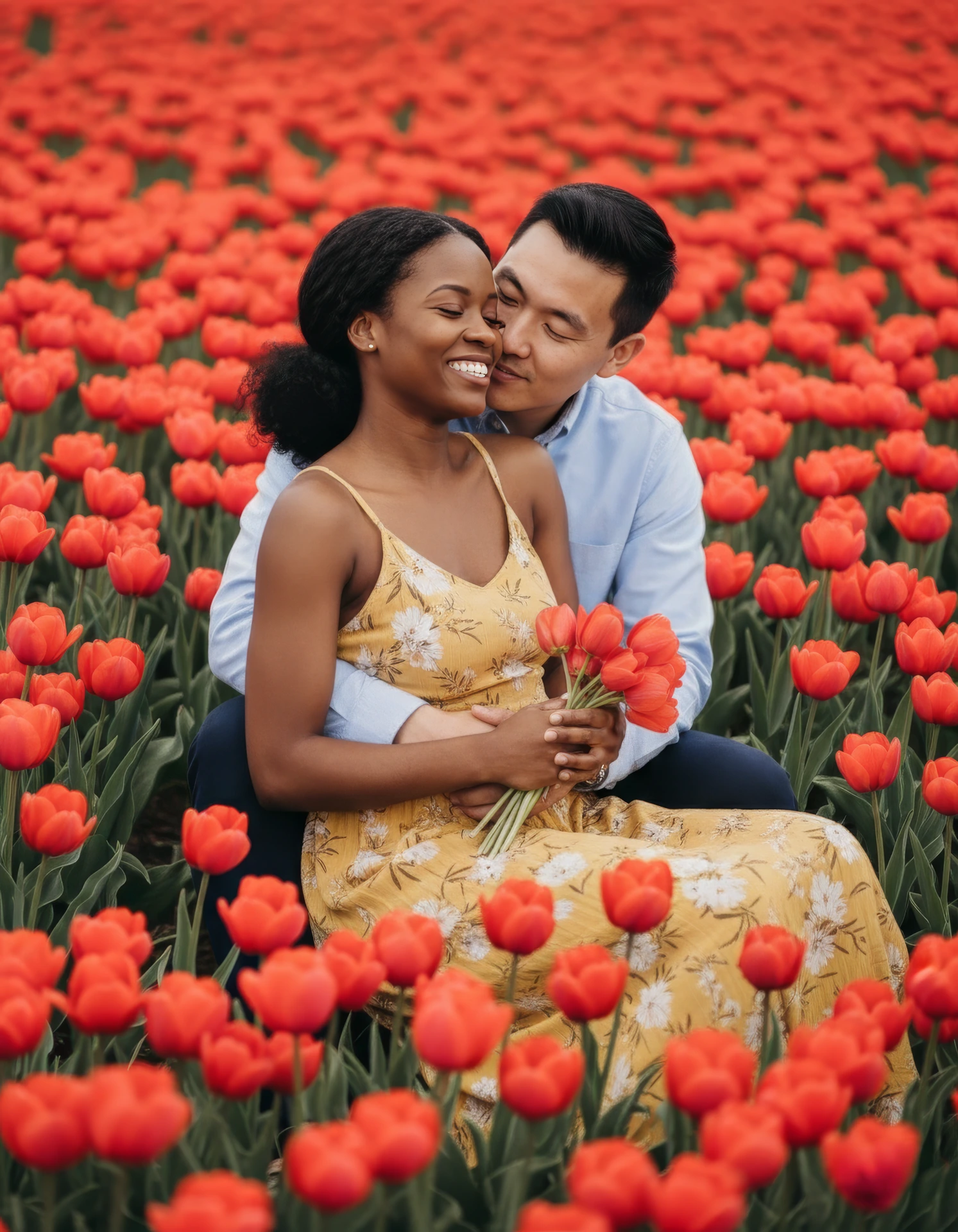 Een koppel fotoshoot in de tulpenvelden van Amsterdam