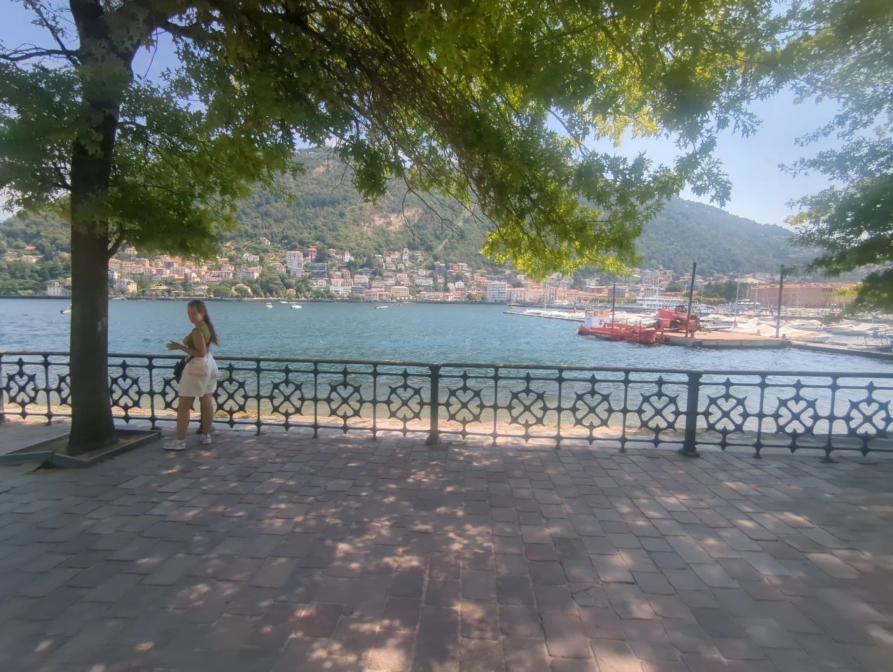 Shaded promenade and lake view in Como