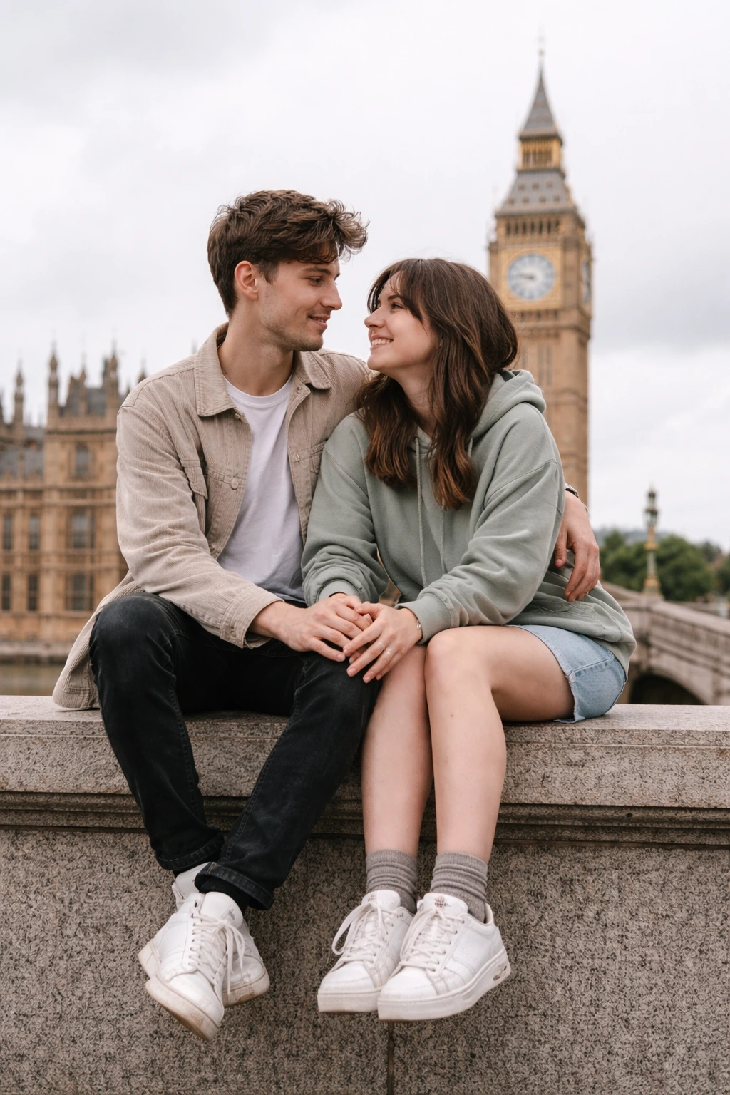 Engagement photoshoot with London Marina in the background