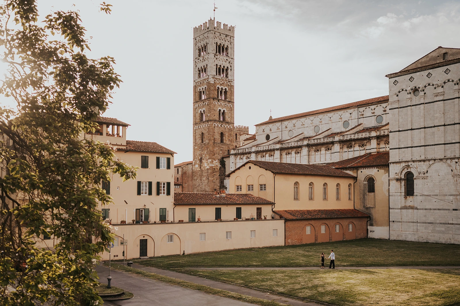 San Martino Cathedral and bell tower seen across the green in Lucca