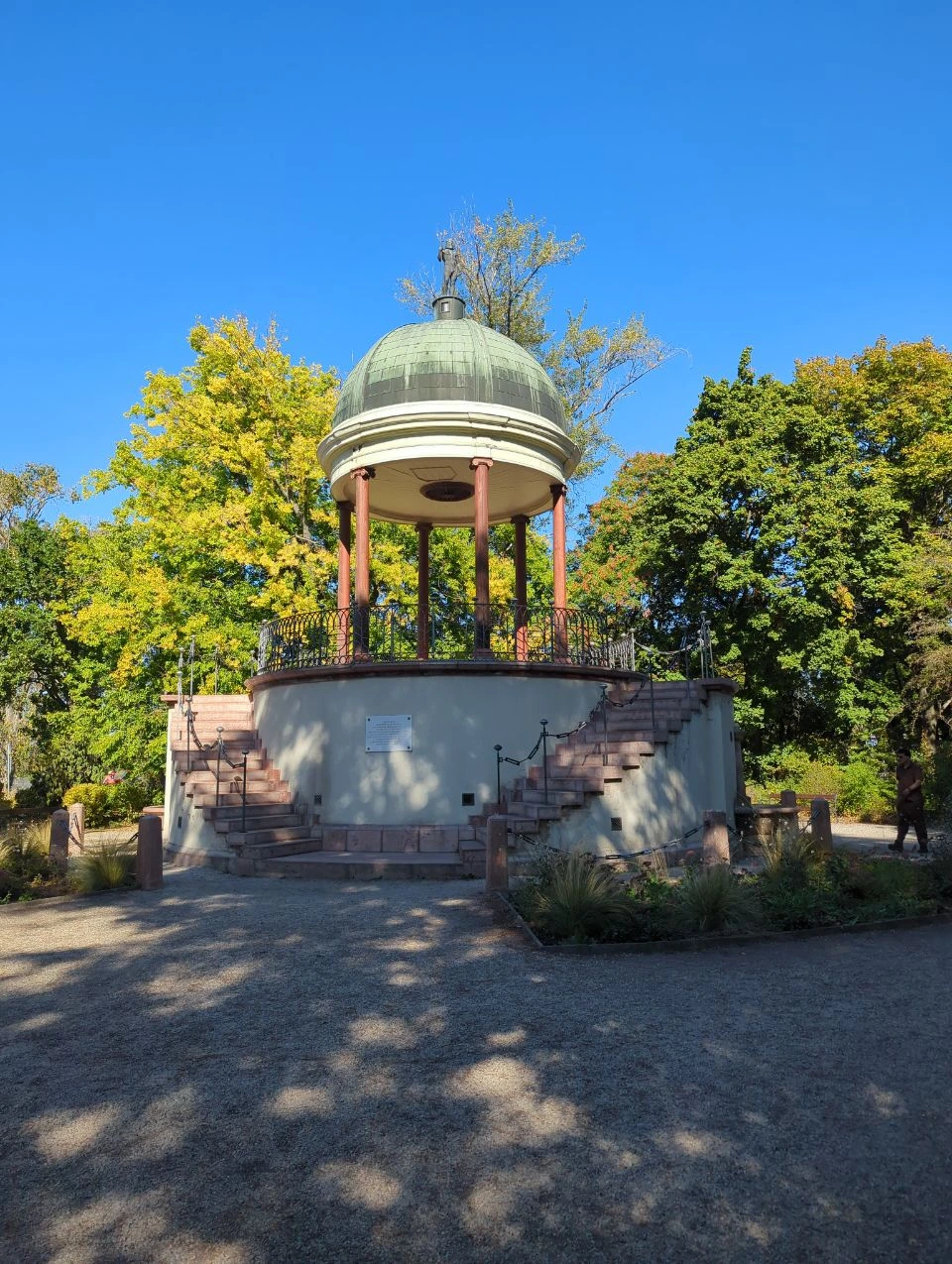 Domed Bodor Musical Well pavilion with twin stairways on northern Margaret Island