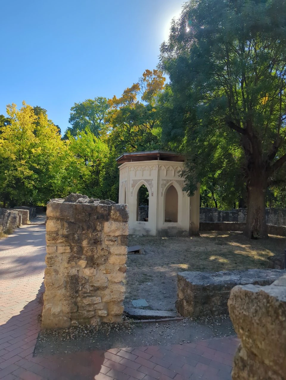 Stone walls and small arched structure at Saint Margaret’s Dominican convent ruins