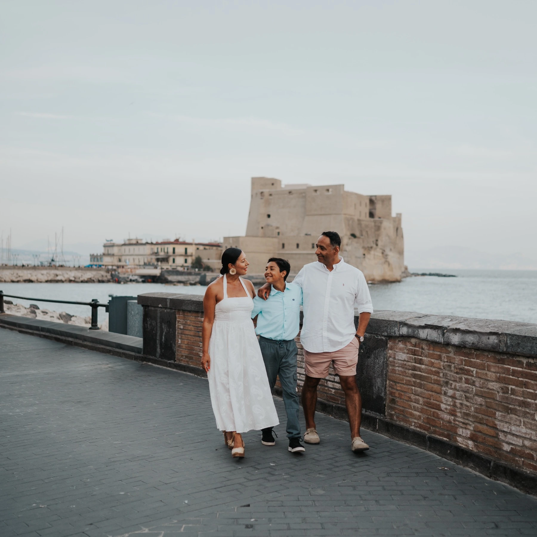 Group beside the waterfront with Castel dell’Ovo behind them