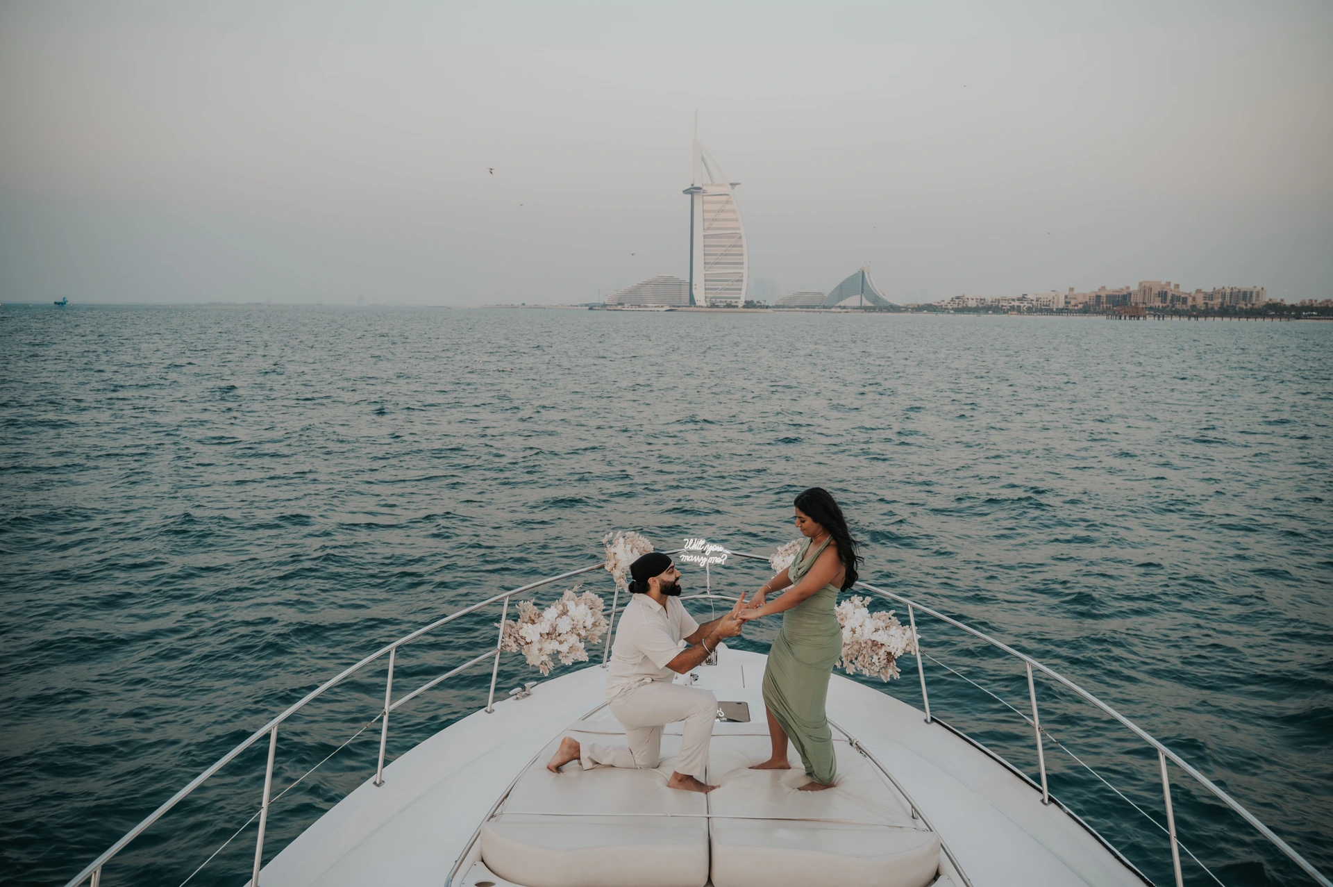 Couple during a Burj Al Arab portrait, for the Proposal at Burj Al Arab guide.