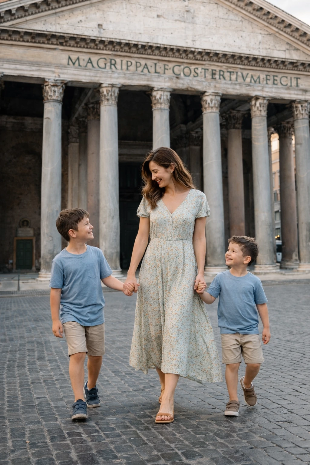 A natural photoshoot in Vatican City near St. Peter's Basilica and Castel Sant'Angelo, captured with warm Roman light and a relaxed Travaya style.
