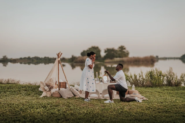 Surprise proposal planning Dubai - golden hour setup A proposal setup in Dubai captured during golden hour planning