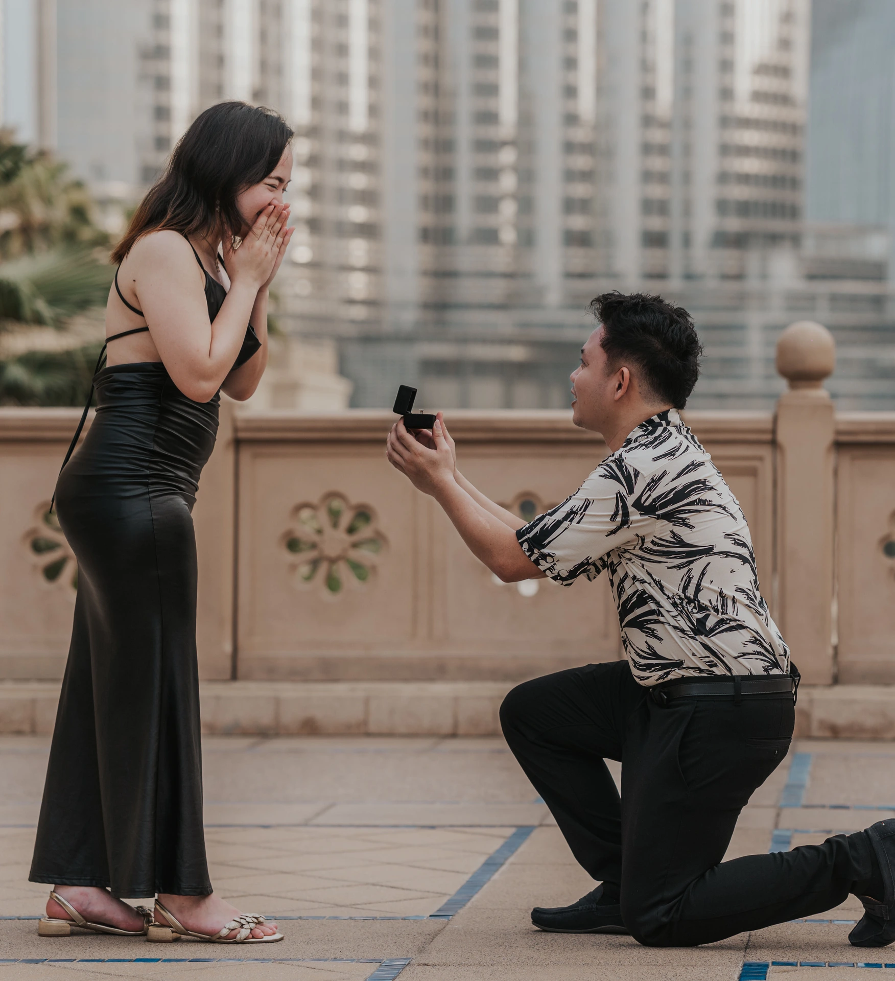 Surprise proposal moment in Dubai with ring reveal