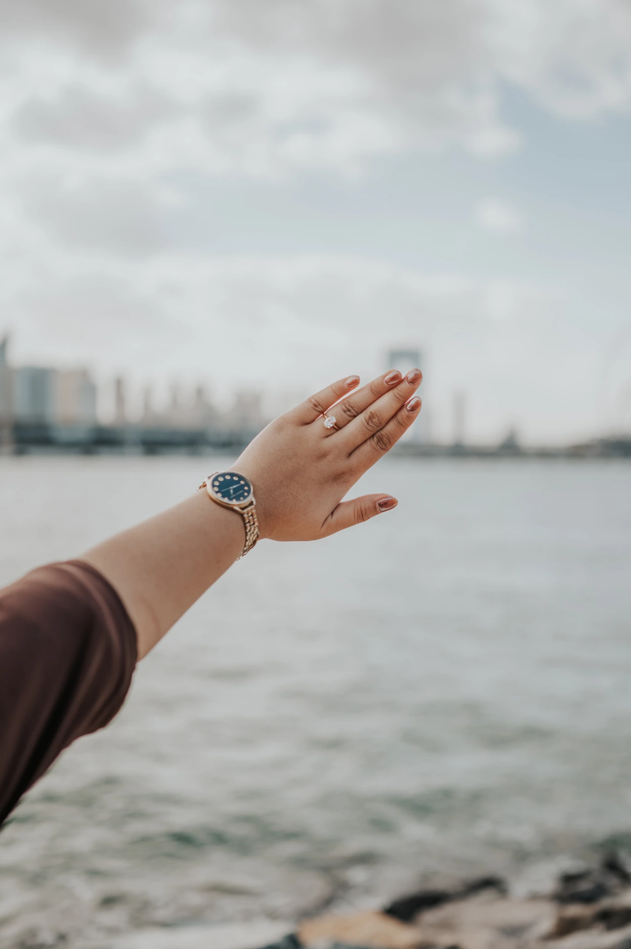 Close-up ring reveal after a surprise proposal in Dubai