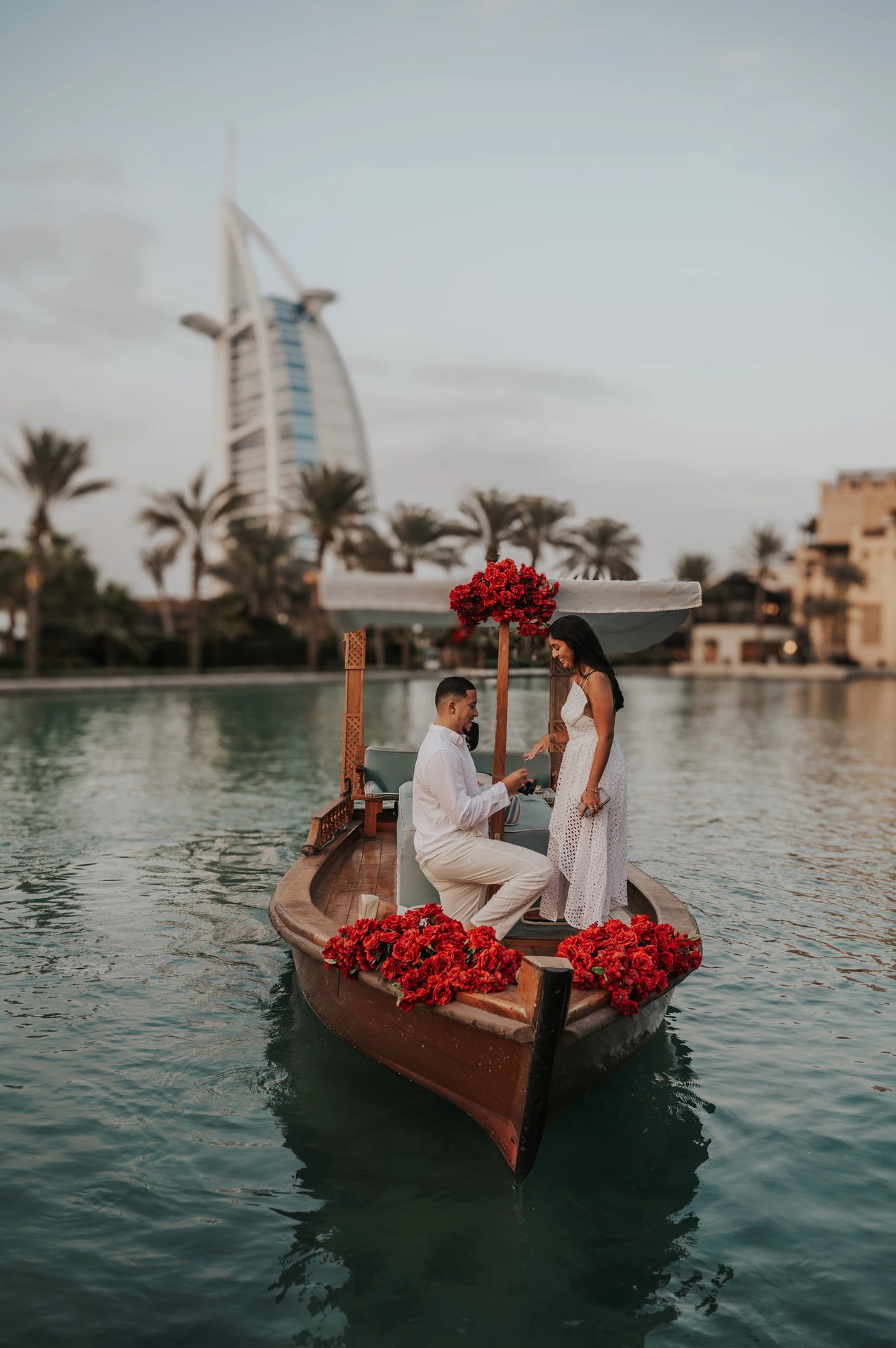 Abras Dubai skyline at evening photo
