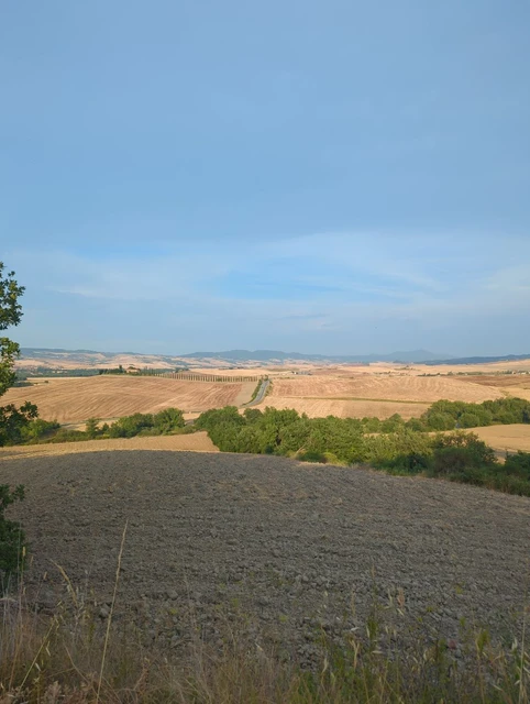 Open fields and rolling hills in Val d'Orcia