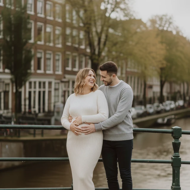 Zwangerschapsshoot Amsterdam Een zwangerschapsshoot in Amsterdam op een brug bij de grachten
